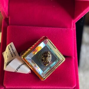 Kurt Geiger Square Stone Cocktail Ring Pink Iridescent size 8 Crystal NWB